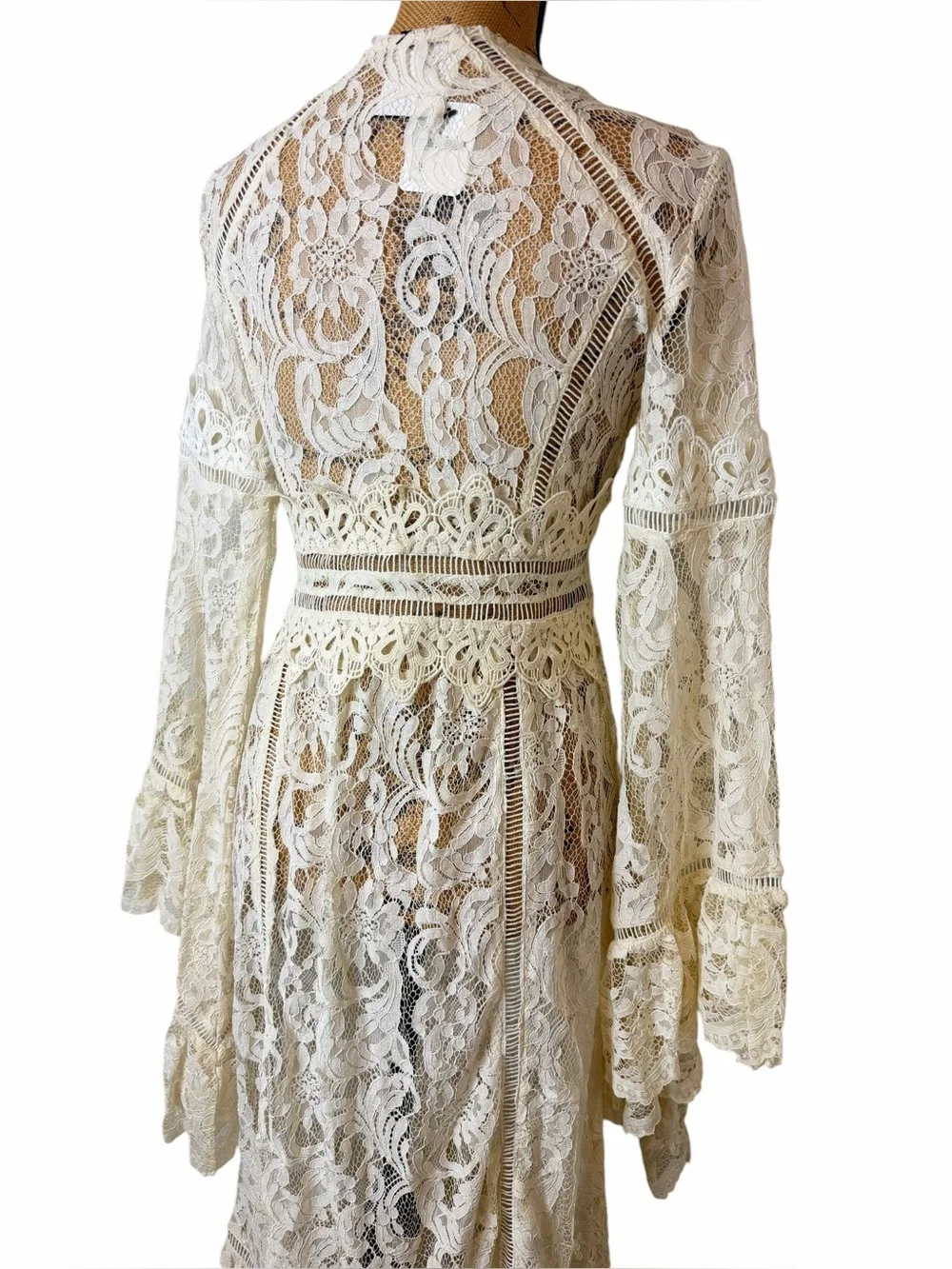 NWT RARE Free People Rhiannon Lace Duster XS Ivory Bell Sleeve Boho